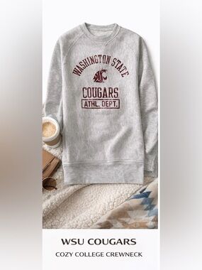Washington State Cougars Crewneck Sweatshirt Oversized College WSU Pullover, M